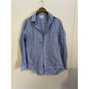 Calvin Klein Men‘s Large 16 32/33 Steel Fit Blue Casual Long Sleeve Button Down